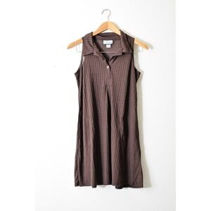 Portocruz Mini Dress Womens Medium Brown Excellent Ribbed Sleeveless Polo Collar